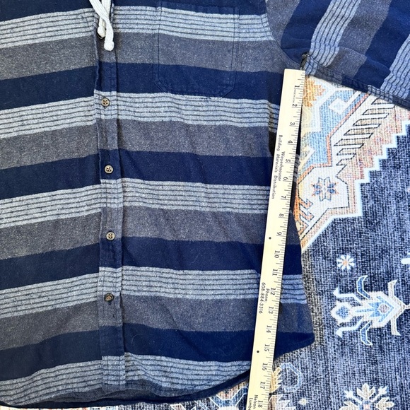 VSTR Men's Navy and Gray Striped Hooded Button Up Sweater 100% Cotton Size XL - Picture 9 of 11